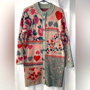 Coldwater Creek women's cardigan heart floral sweater size L